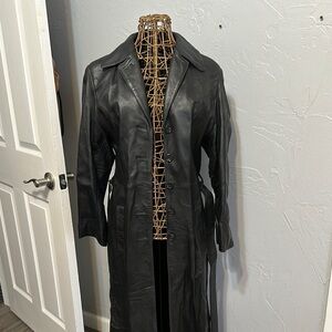 Women's Black Leather Trench Coat